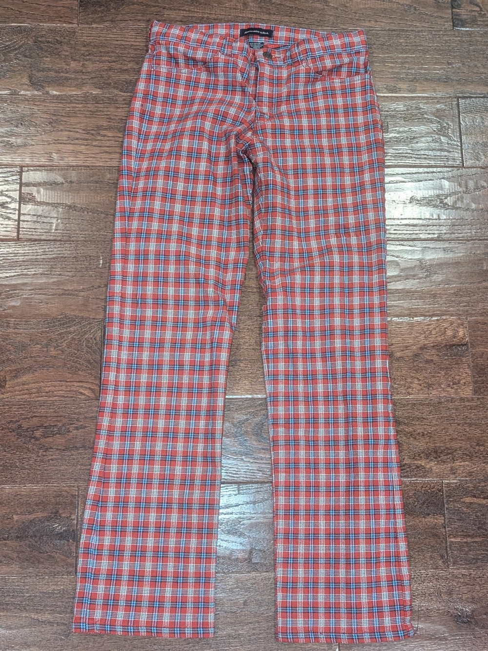 Abercrombie & Fitch Plaid Straight Legged Pants Red and Blue
